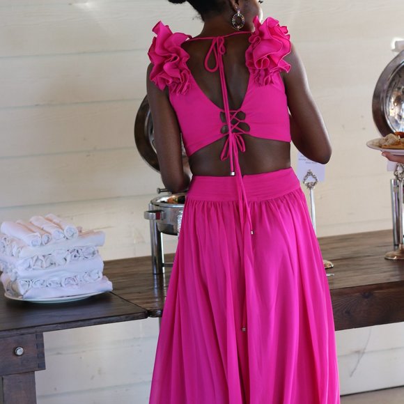 Pat Bo FLUTTER SLEEVE DRESS (Pink) - Picture 6 of 7